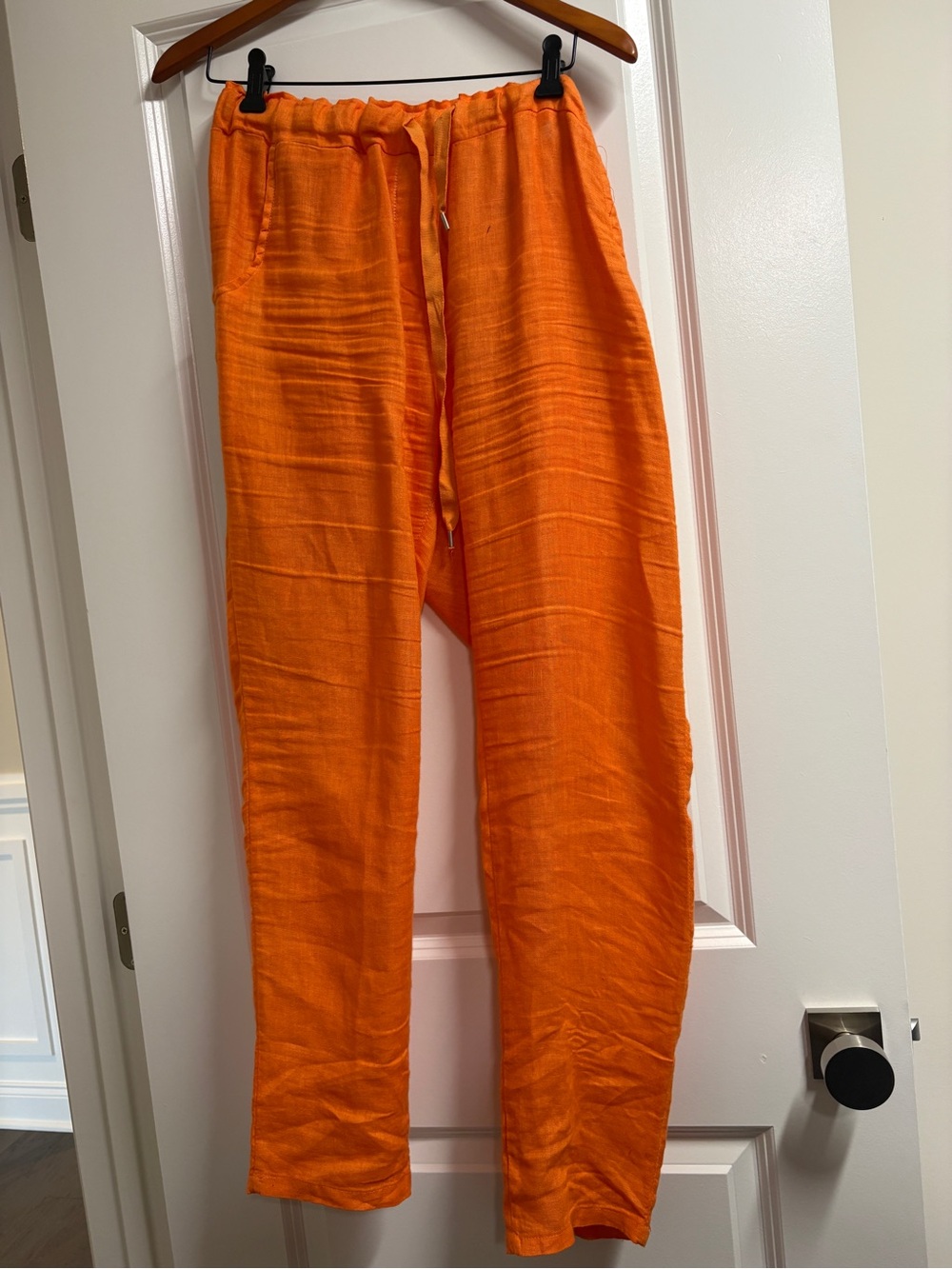 Women's Orange Drawstring Linen-Blend Joggers
